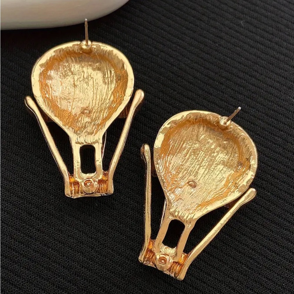 Enameled Checkered Hot Air Balloon Stud Earrings - Picture 3 of 5